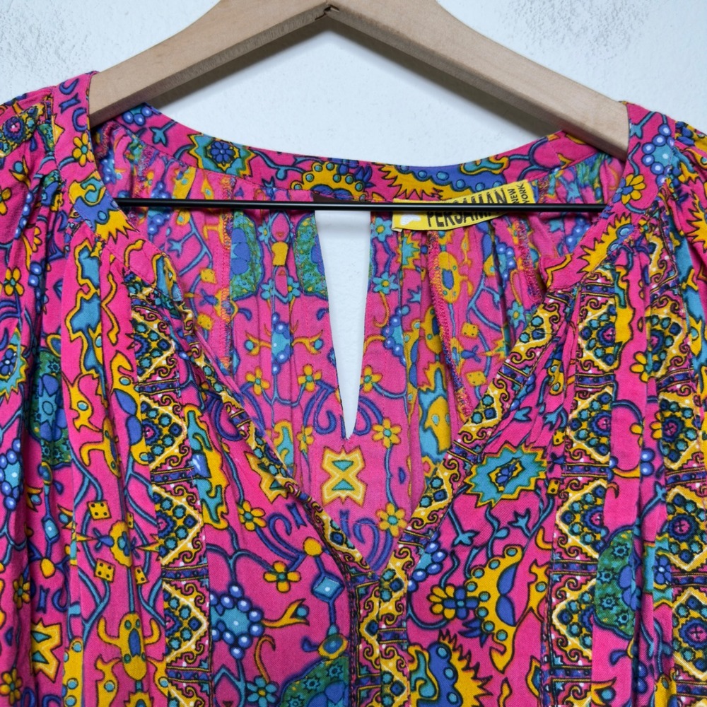 Persaman Women Top Large Pink Psychedelic Medallion Bohemian‎ Cottagecore - Picture 4 of 9
